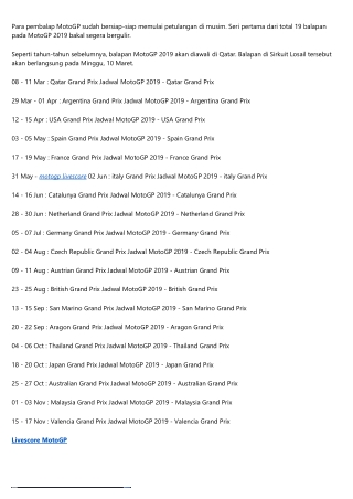 Jadwal Pertandingan MotoGP 2019