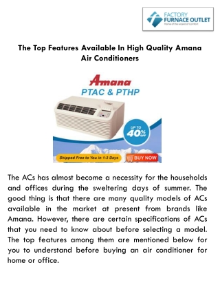 The Top Features Available In High Quality Amana Air Conditioners