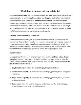 What does a Commercial Real Estate Do ?