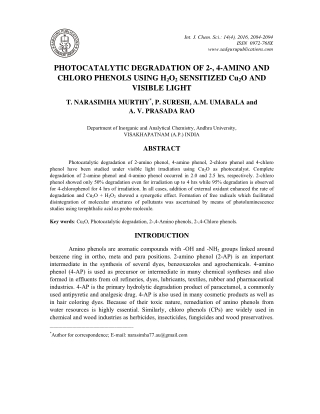 Photocatalytic Degradation of 2-, 4-Amino and Chloro Phenols Using H2o2 Sensitized Cu2o and Visible Light