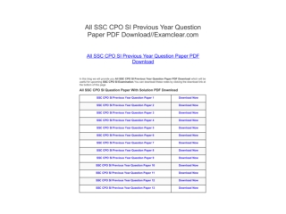 All SSC CPO SI Previous Year Question Paper PDF Download//Examclear.com