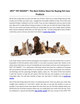 HPZ™ PET ROVER™: The Best Online Store for Buying Pet Care Products
