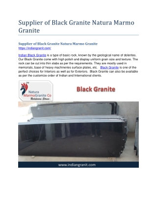 Supplier of Black Granite Natura Marmo Granite