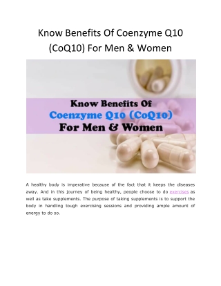 Know Benefits Of Coenzyme Q10 (CoQ10) For Men & Women - Health & Fitness Magazine