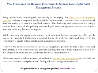 Vital Guidelines for Business Enterprises to Sustain Your Digital Asset Management Systems