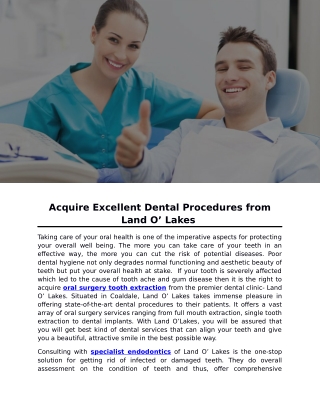 Acquire Excellent Dental Procedures from Land O’ Lakes