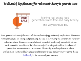 Bold Leads | Significance of for real estate industry to generate leads