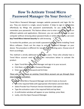 How To Activate Trend Micro Password Manager On Your Device?