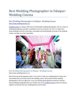 Best Wedding Photographer in Udaipur- Wedding Cinema