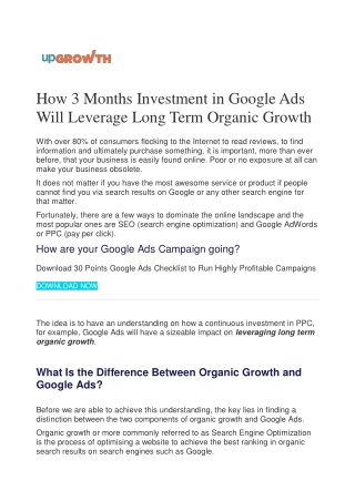How 3 Months Investment in Google Ads Will Leverage Long Term Organic Growth
