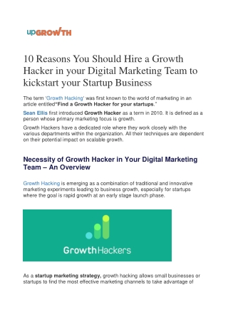 10 Reasons You Should Hire a Growth Hacker in your Digital Marketing Team to kickstart your Startup Business