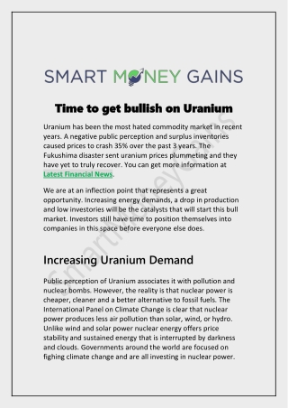 Time to get bullish on Uranium