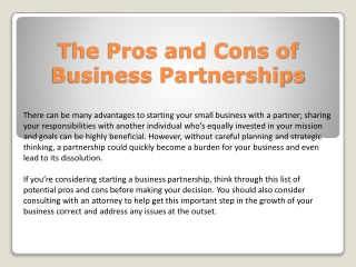 The pros and cons of business partnerships