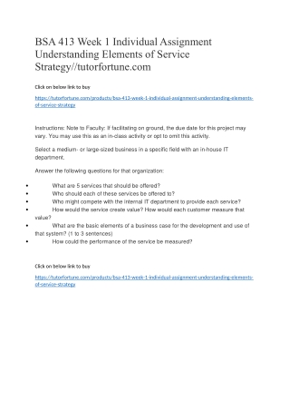 BSA 413 Week 1 Individual Assignment Understanding Elements of Service Strategy//tutorfortune.com