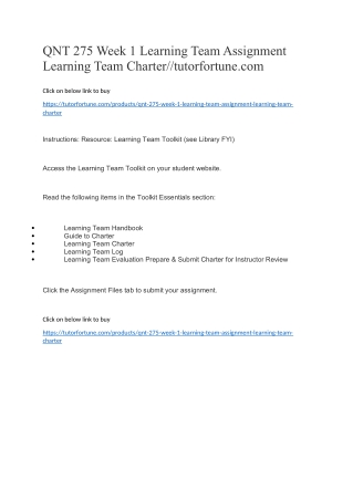 QNT 275 Week 1 Learning Team Assignment Learning Team Charter//tutorfortune.com