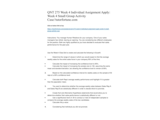 QNT 275 Week 4 Individual Assignment Apply: Week 4 Small Group Activity Case//tutorfortune.com