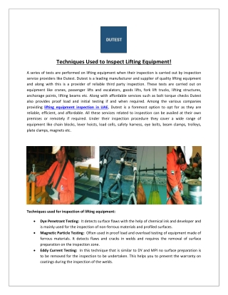Techniques Used to Inspect Lifting Equipment!