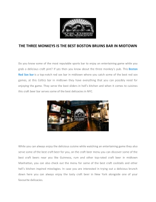The Three Monkeys - Boston Red Sox Bar | Boston Celtics Bar