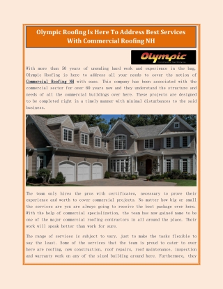 Olympic Roofing Is Here To Address Best Services With Commercial Roofing NH