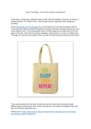 Designer Canvas Tote Bags Available Online