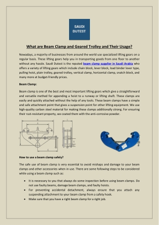 What are Beam Clamp and Geared Trolley and Their Usage?