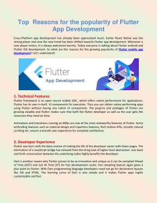 Top Reasons for the popularity of Flutter App Development
