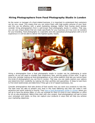 Hiring Photographers from Food Photography Studio in London