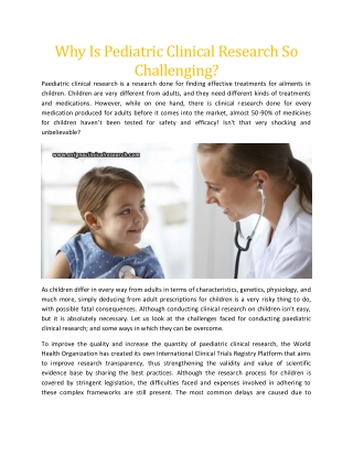 Why Is Pediatric Clinical Research So Challenging - ACRI India
