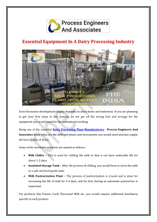 Essential Equipment In A Dairy Processing Industry