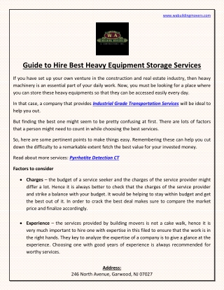 Hire Best Heavy Equipment Storage Services