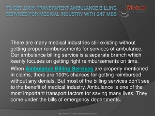 To Get 100% Transparent Ambulance Billing Services for Medical Industry With 247 MBS