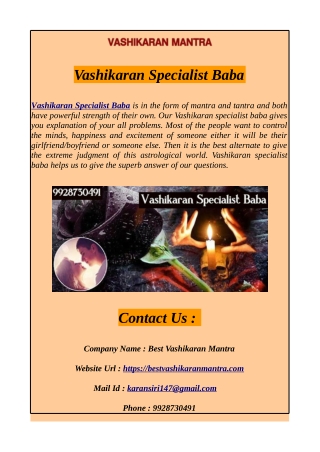 Vashikaran Specialist Baba