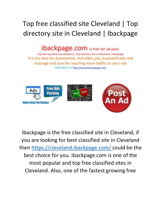 Top free classified site Cleveland | Top directory site in Cleveland | Ibackpage