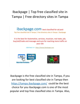Ibackpage | Top free classified site in Tampa | Free directory sites in Tampa