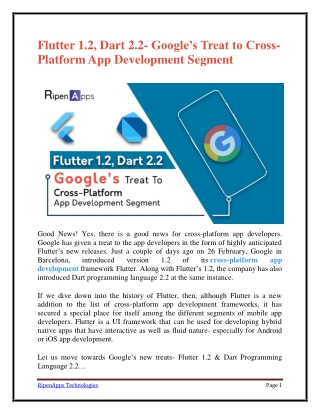 Flutter 1.2, Dart 2.2- Google’s Treat to Cross-Platform App Development Segment