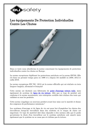 Les équipements De Protection Individuelles Contre Les Chutes