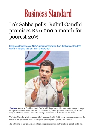 Lok Sabha polls: Rahul Gandhi promises Rs 6,000 a month for poorest 20%