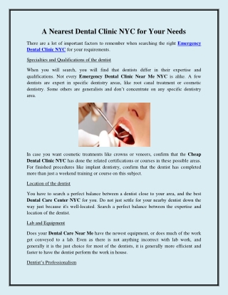 A Nearest Dental Clinic NYC for Your Needs