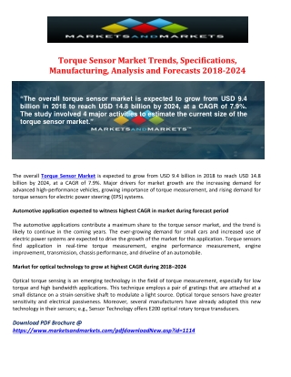 Torque Sensor Market Trends, Specifications, Manufacturing, Analysis and Forecasts 2018-2024