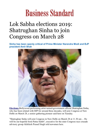 Lok Sabha elections 2019: Shatrughan Sinha to join Congress on March 28