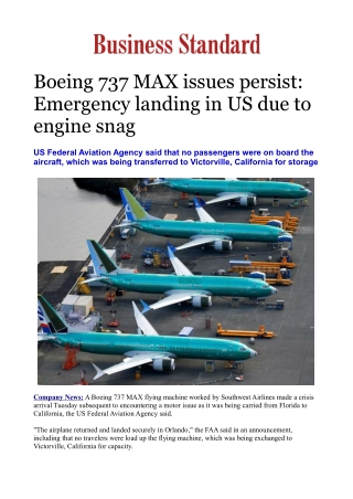 Boeing 737 MAX issues persist: Emergency landing in US due to engine snag