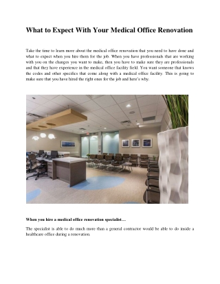 What to Expect With Your Medical Office Renovation