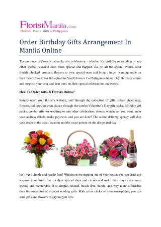 birthday gifts arrangement in manila