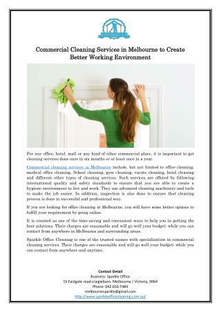 Commercial Cleaning Services in Melbourne to Create Better Working Environment