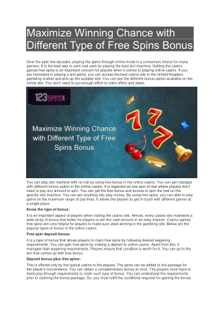 Maximize Winning Chance with Different Type of Free Spins Bonus
