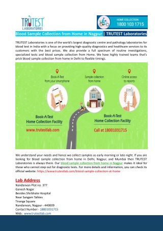 Blood Sample Collection from Home in Nagpur-Delhi- TRUTEST Laboratories