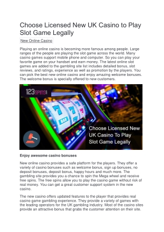 Choose Licensed New UK Casino to Play Slot Game Legally