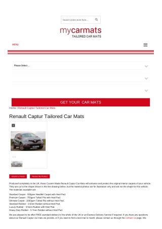 Tailored Renault Captur Car Mats – Custom Car Mats | Rubber Car Mats