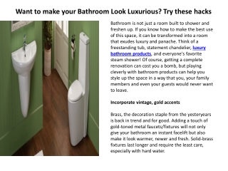 Want to make your Bathroom Look Luxurious? Try these hacks