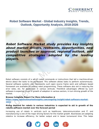 Robot Software Market - Global Industry Insights, Trends, Outlook, Opportunity Analysis, 2018-2026